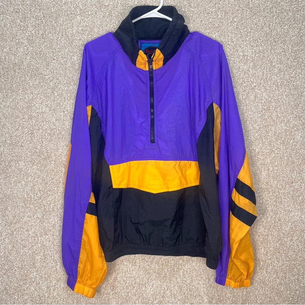 Vintage 90s nylon color block windbreaker jacket kangaroo pouch XL spring summer